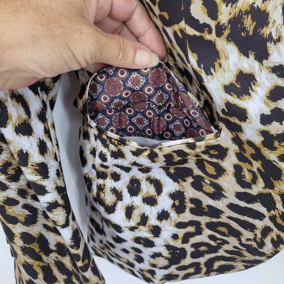 Leopard Print Mens Satin Blazer Jacket L/46 Single-Breasted Party Stage Suit - Picture 6 of 14